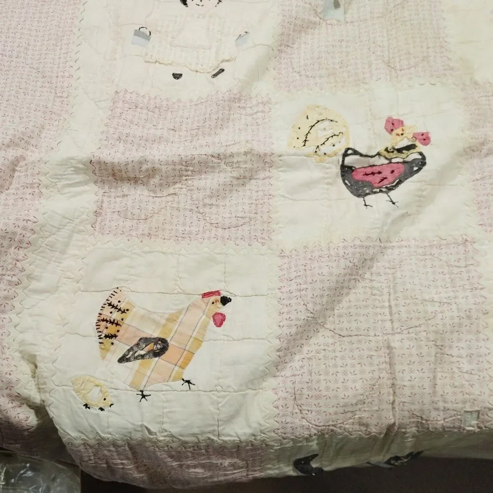 Vintage Hand Stitched Quilt Baby Blanket Farm Handmade 39